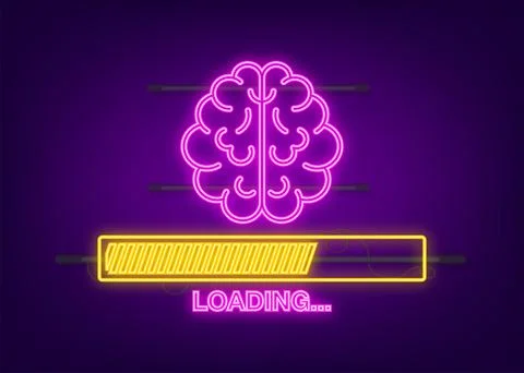 Brain, think loading concept with idea processed on a lightbulb bar. Vector Stock Illustration