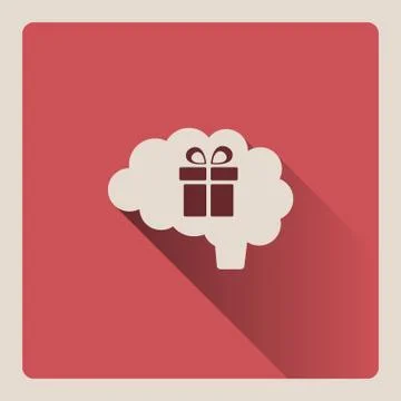 Brain thinking about a gift illustration on red background with shade Stock Illustration