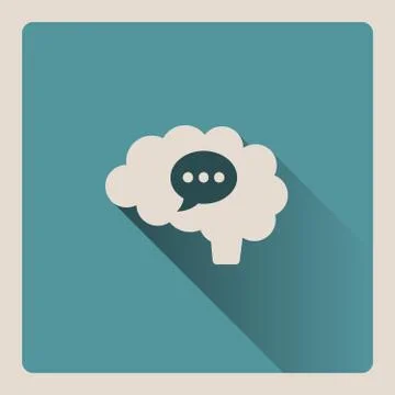 Brain thinking in a conversation illustration on blue background with shade Stock Illustration