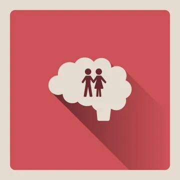 Brain thinking of the couple illustration on red background with shade Stock Illustration
