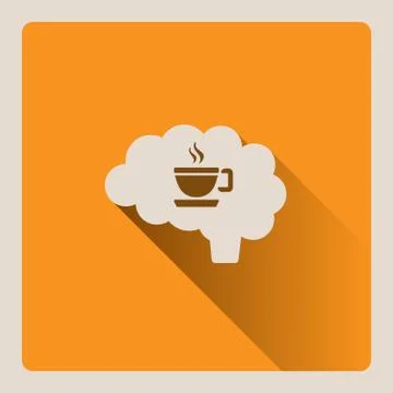Brain thinking of a cup of coffee illustration on yellow background with shad Stock Illustration