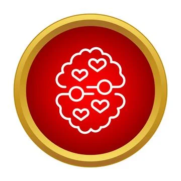 Brain thinking with hearts in red button Stock Illustration