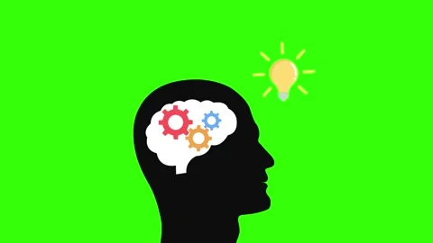 Brain thinking idea light bulb animation brain head gear spinning thinking .. Stock Footage 262218587
