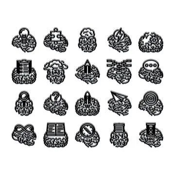 Brain thinking process and creative mind icons Illustrazione stock