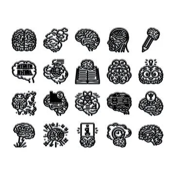 Brain thinking process and intelligence icons set Stockillustratie
