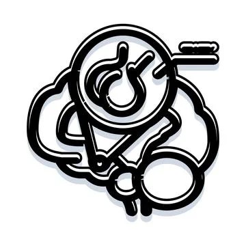 Brain thinking process vector icon with question marks 스톡 일러스트