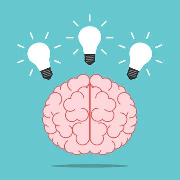 Brain with three lightbulbs Stock Illustration