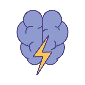 Brain with thunder line and fill style icon vector design Stock Illustration
