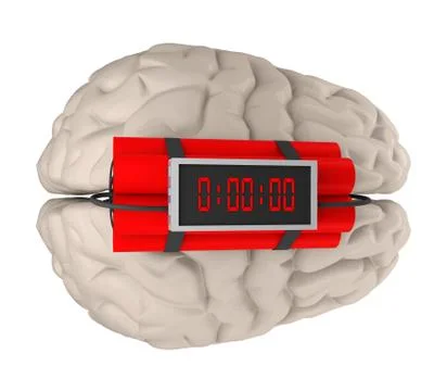 Brain with time bomb 3d rendering Illustrazione stock