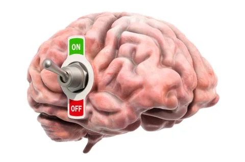 Brain with toggle switch on, 3D rendering Stock Illustration