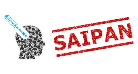 Brain Tool Fractal Composition of Brain Tool Icons and Scratched Saipan Stamp Stock Illustration