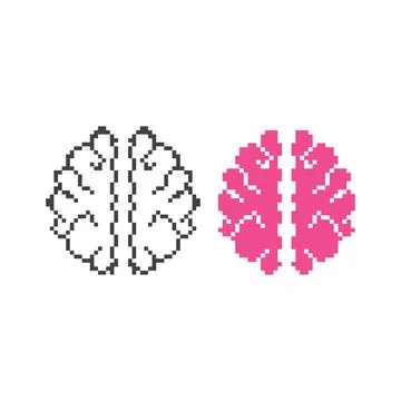 Brain top view. Pixel art 8 bit vector icon illustration Stock Illustration