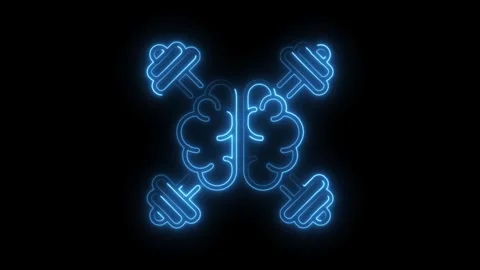 Brain training concept with neon glow dumbbells for fitness and mental stre.. Stock Footage 308903472