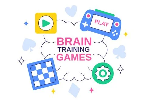 Brain Training Games Vector Illustration featuring People Having Fun with R.. 库存插图