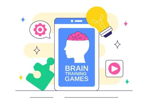 Brain Training Games Vector Illustration featuring People Having Fun with R.. 库存插图