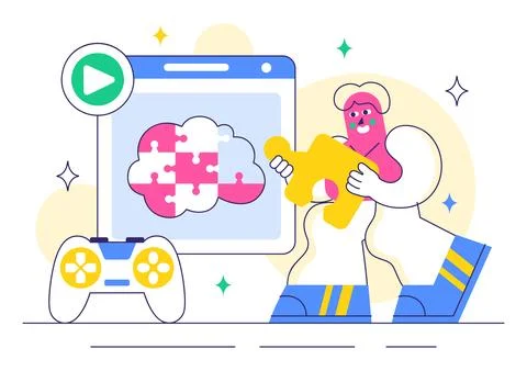 Brain Training Games Vector Illustration featuring People Having Fun with R.. 库存插图