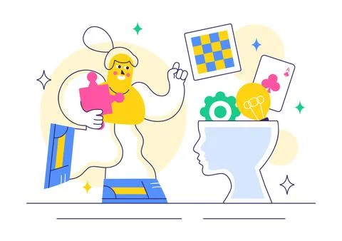 Brain Training Games Vector Illustration featuring People Having Fun with R.. 库存插图