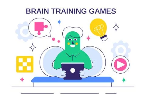 Brain Training Games Vector Illustration featuring People Having Fun with R.. 库存插图