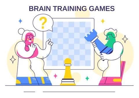 Brain Training Games Vector Illustration featuring People Having Fun with R.. 库存插图