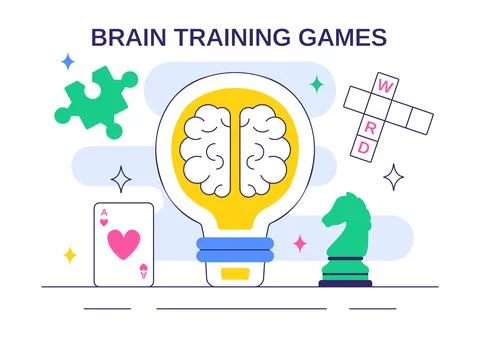 Brain Training Games Vector Illustration featuring People Having Fun with R.. 库存插图