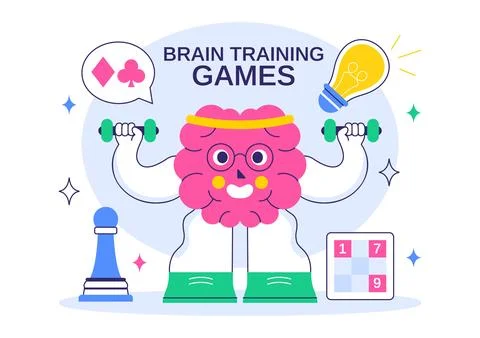 Brain Training Games Vector Illustration featuring People Having Fun with R.. 库存插图