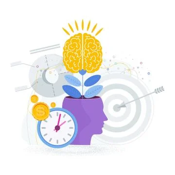 Brain is like a tree growing in a human head. The development of thinking, Stock Illustration
