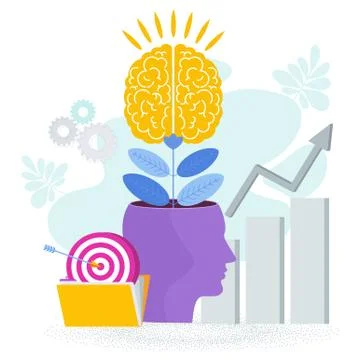 Brain is like a tree growing in a human head. The development of thinking, Stock Illustration