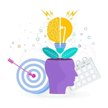 Brain is like a tree growing in a human head. The development of thinking, Stock Illustration