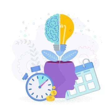 Brain is like a tree growing in a human head. The development of thinking, Illustrazione stock