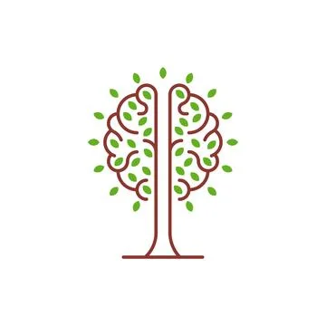 Brain tree, growing, psychology. Vector outline logo icon template Stock Illustration