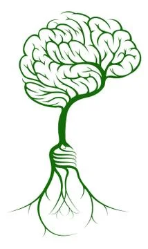 Brain tree lightbulb roots Stock Illustration