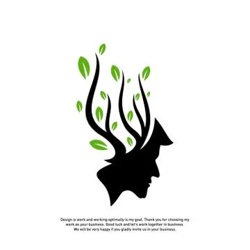 Brain with Tree Logo Design Concept, People Head with Tree Logo - Vector Illu Stock Illustration