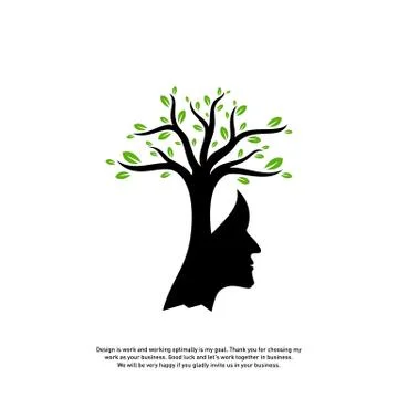 Brain with Tree Logo Design Concept, People Head with Tree Logo - Vector Illu Stock Illustration