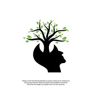 Brain with Tree Logo Design Concept, People Head with Tree Logo - Vector Illu Stock Illustration
