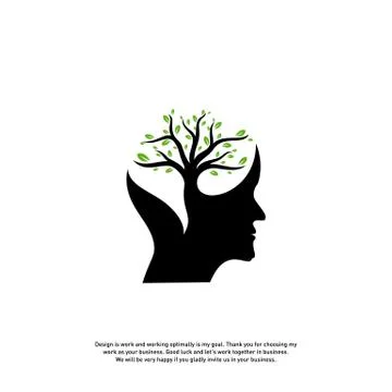 Brain with Tree Logo Design Concept, People Head with Tree Logo - Vector Illu Stock Illustration