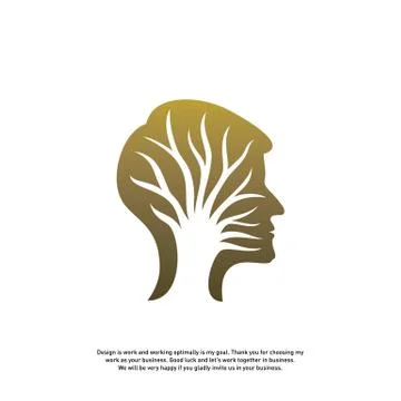 Brain with Tree Logo Design Concept, People Head with Tree Logo - Vector Illu Stock Illustration
