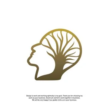 Brain with Tree Logo Design Concept, People Head with Tree Logo - Vector Illu Stock Illustration
