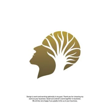 Brain with Tree Logo Design Concept, People Head with Tree Logo - Vector Illu Stock Illustration