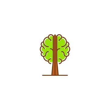 Brain tree, think green, nature brain life. Vector logo icon template Illustrazione stock