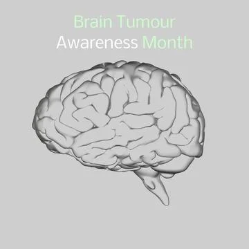 Brain tumour awareness concept text with human brain icon on grey background Stock Illustration
