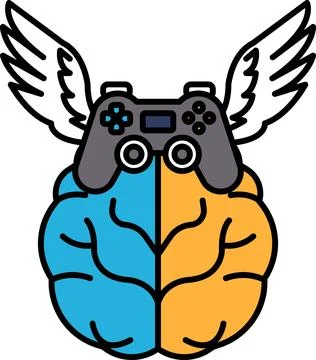 A brain with two different colored halves and a controller in the middle Illustrazione stock