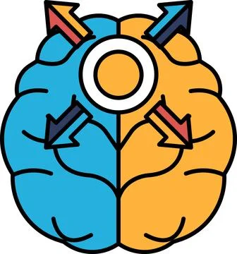 A brain with two different colored sections Stock Illustration
