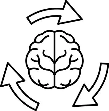Brain with two different halves and arrows pointing to the left Illustrazione stock