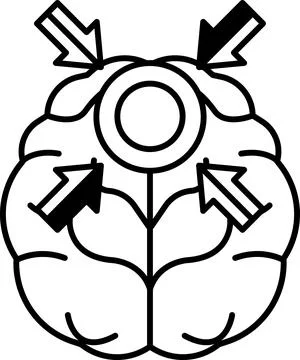 Brain with two different halves and arrows pointing to the center Illustrazione stock