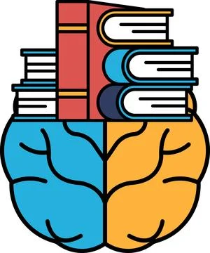 A brain with two heads and a stack of books on top of it Illustrazione stock