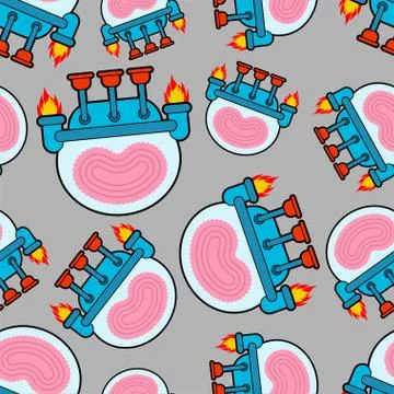 Brain ufo pattern seamless. Smart alien background . vector texture Stock Illustration