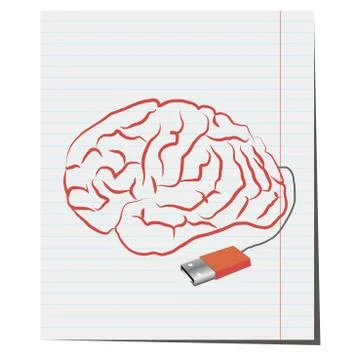 Brain with USB plug pen Stock Illustration