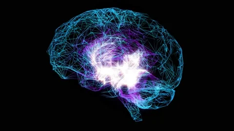 Brain Volumetric rotating  model. Glowing human brain with nerve cells. Stock Footage