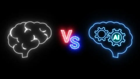 Brain vs artificial intelligence neon animated head human brain vs brain he.. Stock Footage 274297590