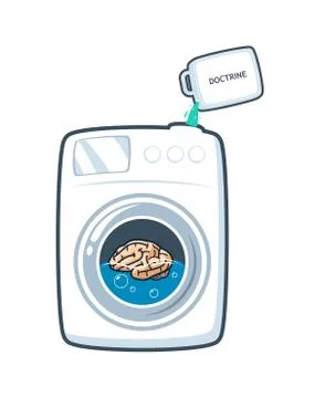 Brain on Wash machine with detergent labeled doctrine Stock Illustration
